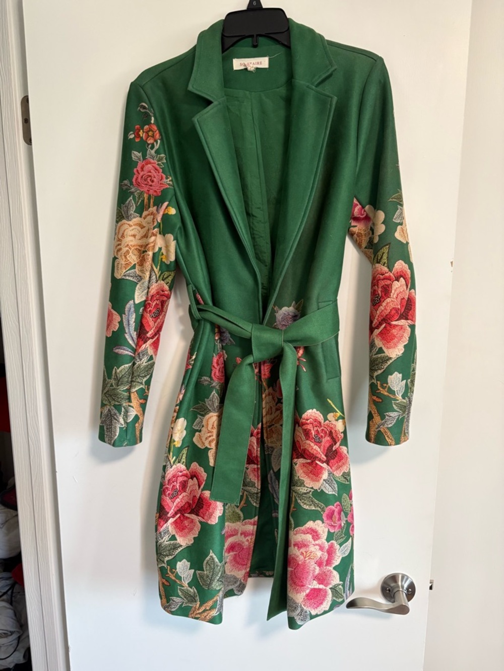 SOLAIRE Green Floral Belted Coat | Statement Jacket | Size 6